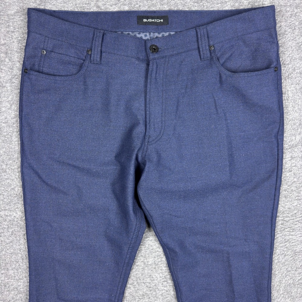 Bugatchi Pants Mens 40x32 Blue Wool Blend Stretch Chino Slacks